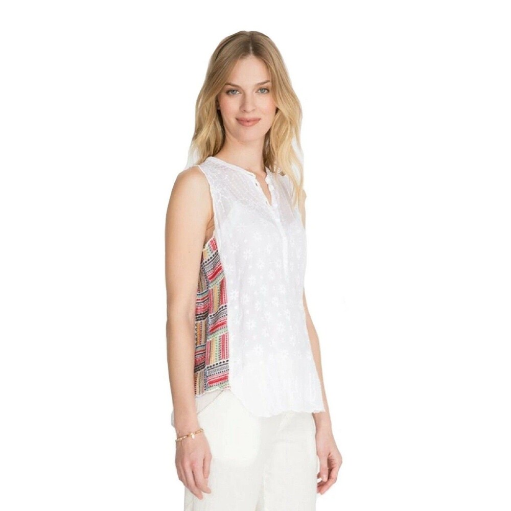 Johnny Was Turia Tank Women’s Size S Embroidered White Multi Vneck Colorful